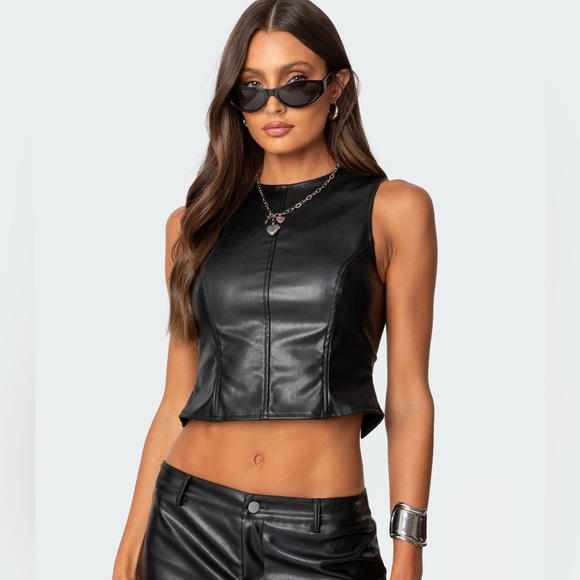 Edikted Tops - Edikted Black Faux Leather Top size XS